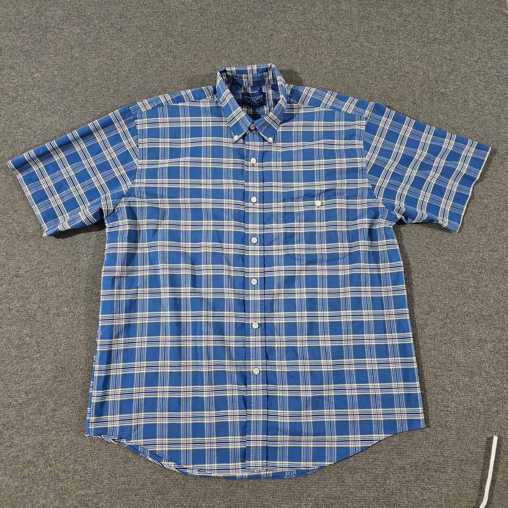 Towncraft Shirt Mens Large Blue Yellow Plaid Short Sleeve Button Down